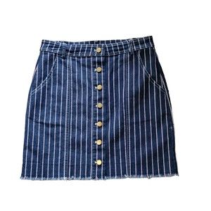 Sugar+Lips‎ Blue Striped Stretched DENIM Skirt Size Small Button Front 2 Pockets